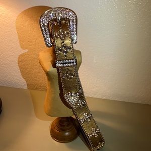 💚SOLD Vntg Rhinestone Western Leather Belt